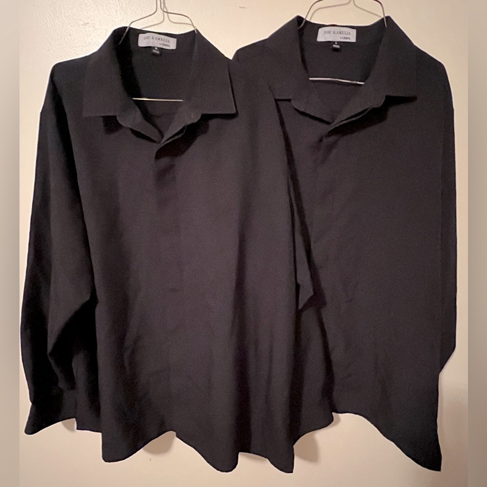 X2 Doc and Amelia by cintas, XL and L black mens  dress shirt.